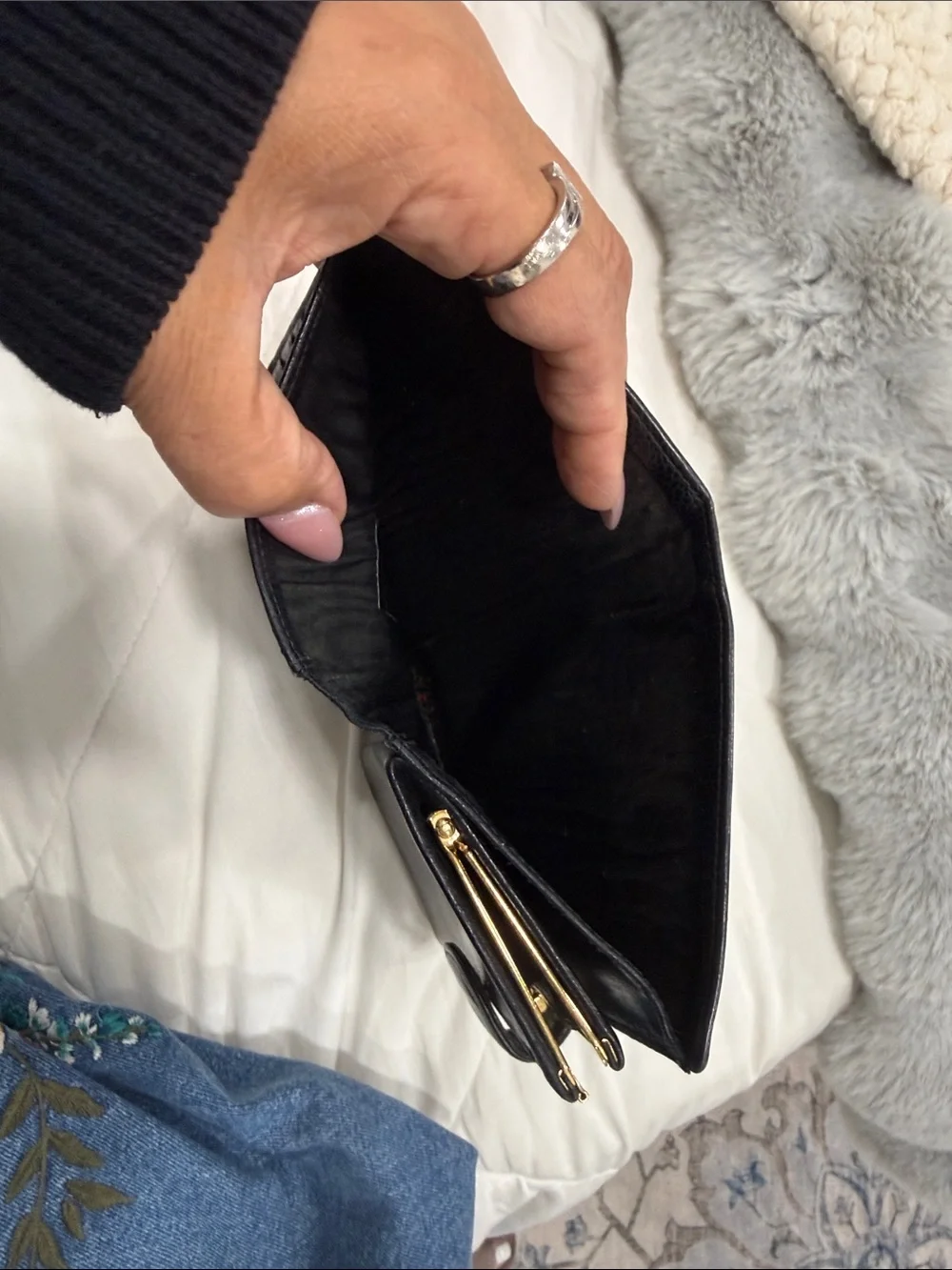 CHANEL Black Caviar Timeless Wallet Leather Snap Credit Card Organizer VINTAGE